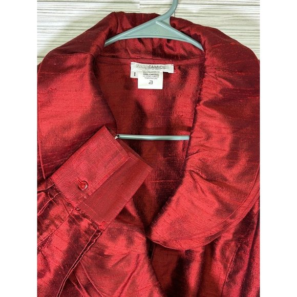 NARA CAMICIE FABULOUS SHIMMERY Red Wrap RUFFLED TOP 100% Silk ITALY Size 1‎ - Picture 1 of 9